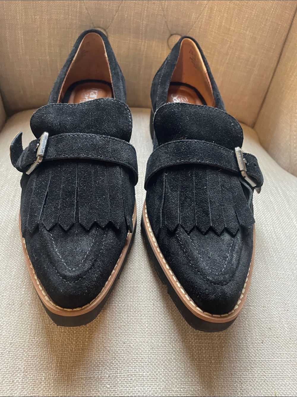 Franco Sarto Black Suede Strap Loafers for Women